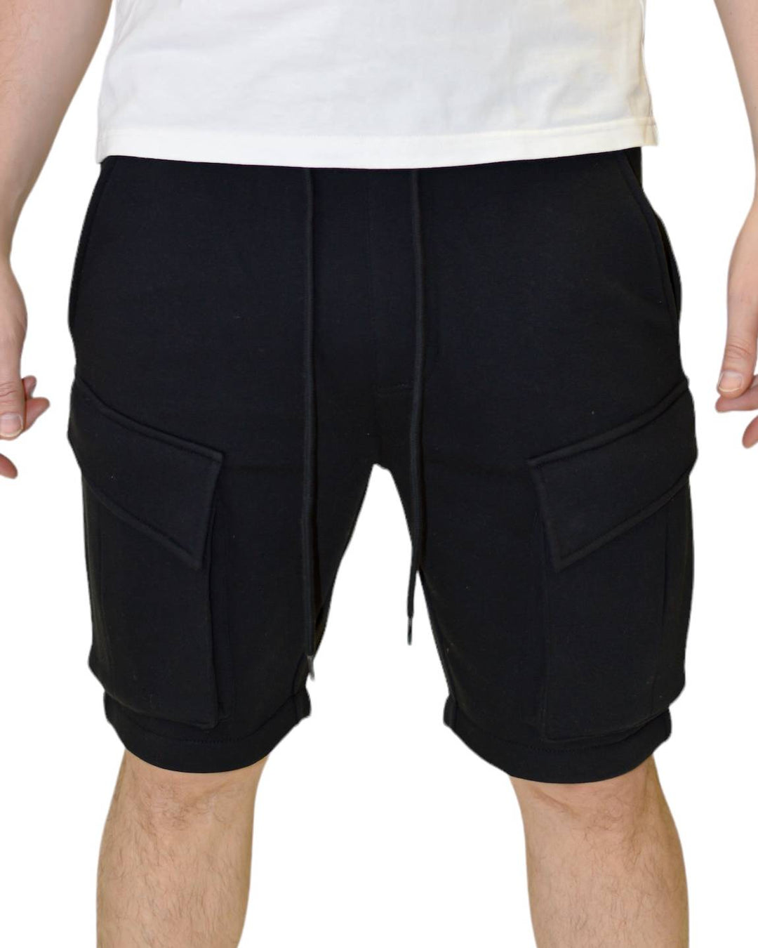Black fleece cargo shorts by Royal Blue® Apparel, designed for versatility and everyday wear