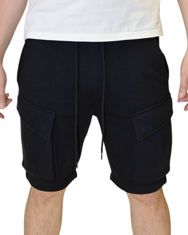Black fleece cargo shorts by Royal Blue® Apparel, designed for versatility and everyday wear