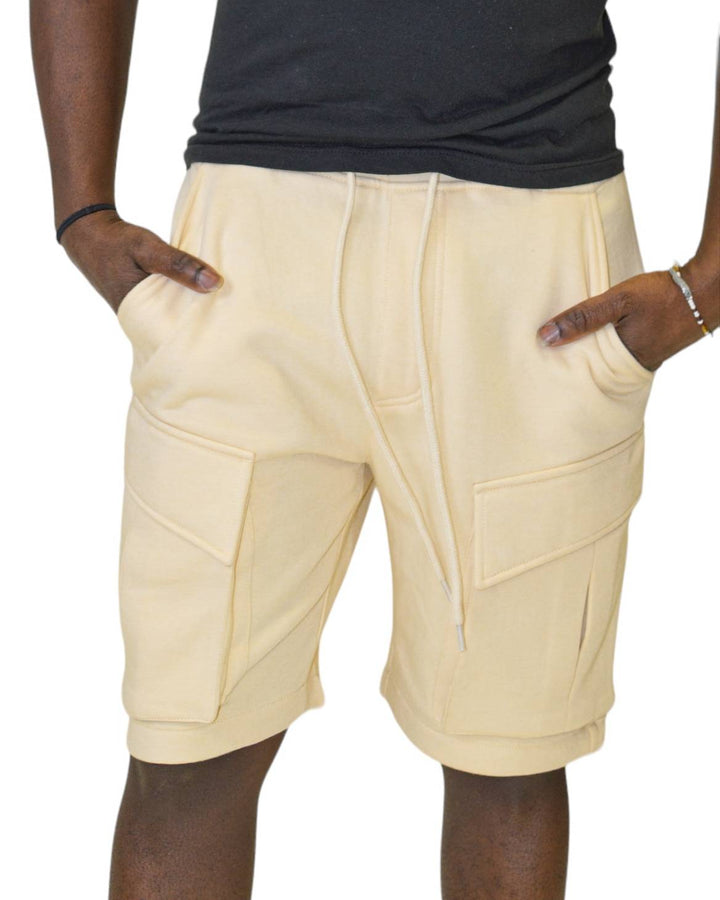 Bone-colored fleece cargo shorts by Royal Blue® Apparel, offering a stylish look with ample storage