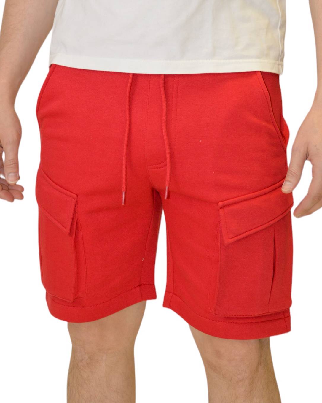 Red fleece cargo shorts by Royal Blue® Apparel, making a bold statement while providing comfort