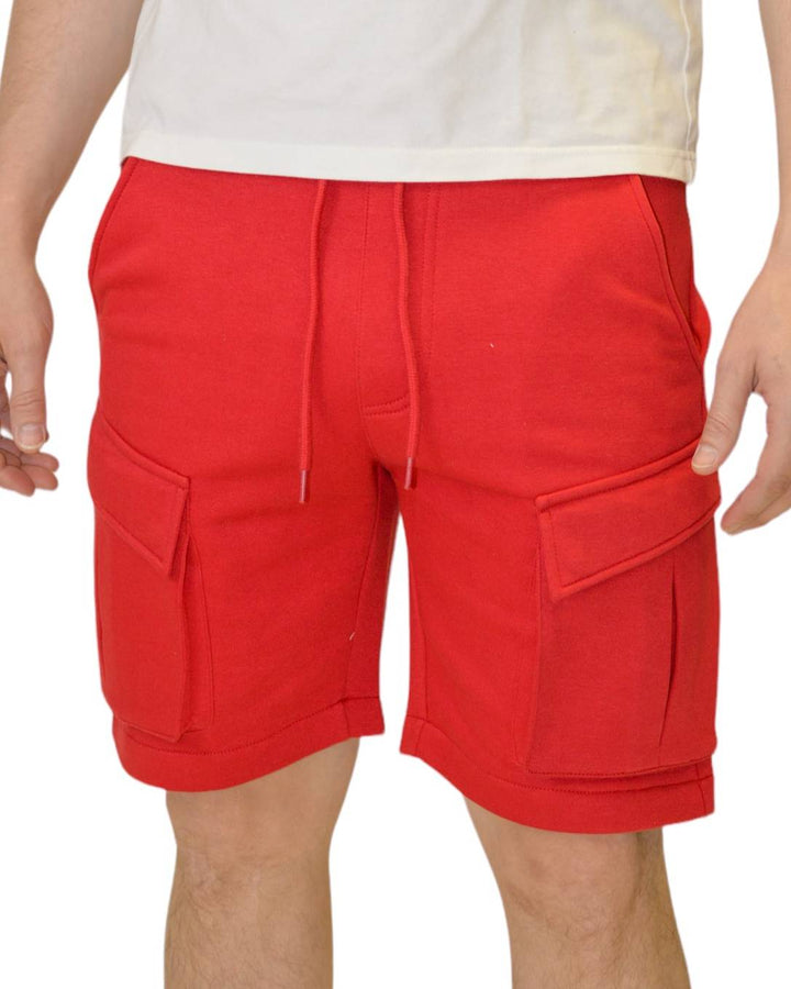 Red fleece cargo shorts by Royal Blue® Apparel, making a bold statement while providing comfort