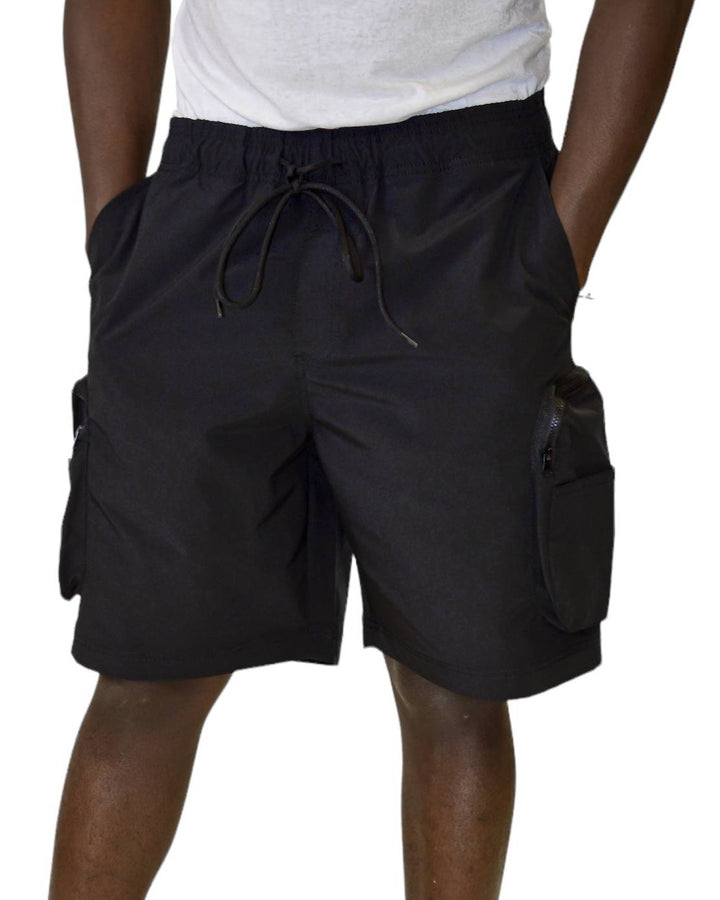 Black nylon active cargo shorts by Royal Blue® Apparel, durable design with multiple zippered pockets