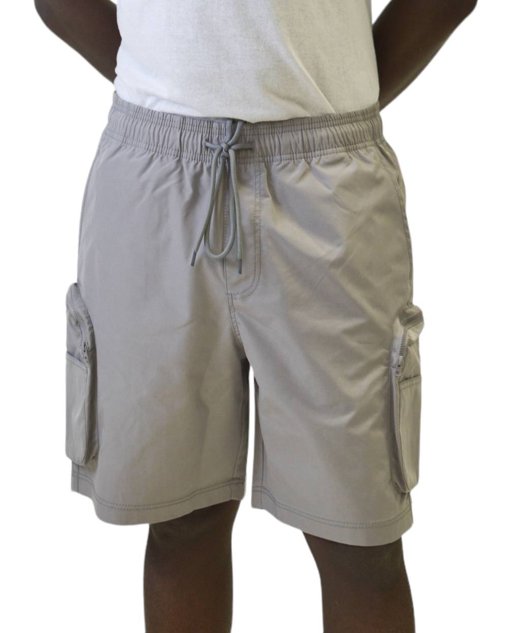 Gray nylon active cargo shorts by Royal Blue® Apparel, durable design with multiple zippered pockets
