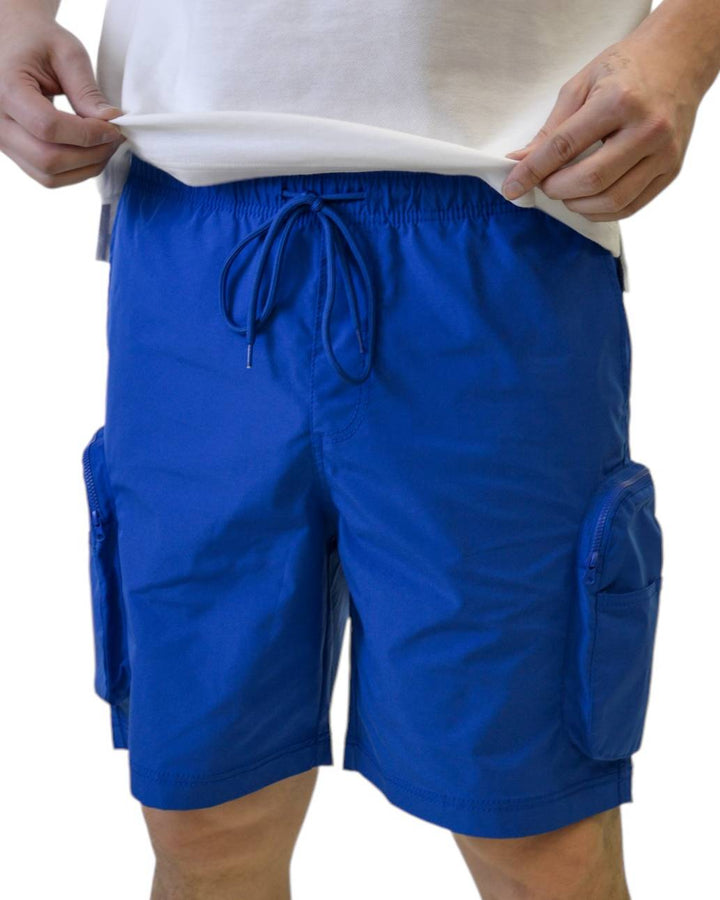 Royal blue nylon active cargo shorts by Royal Blue® Apparel, durable design with multiple zippered pockets