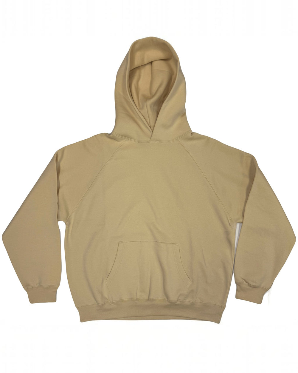 Bone-colored raglan sleeve fleece hoodie by Royal Blue® Apparel, relaxed fit with soft fleece fabric
