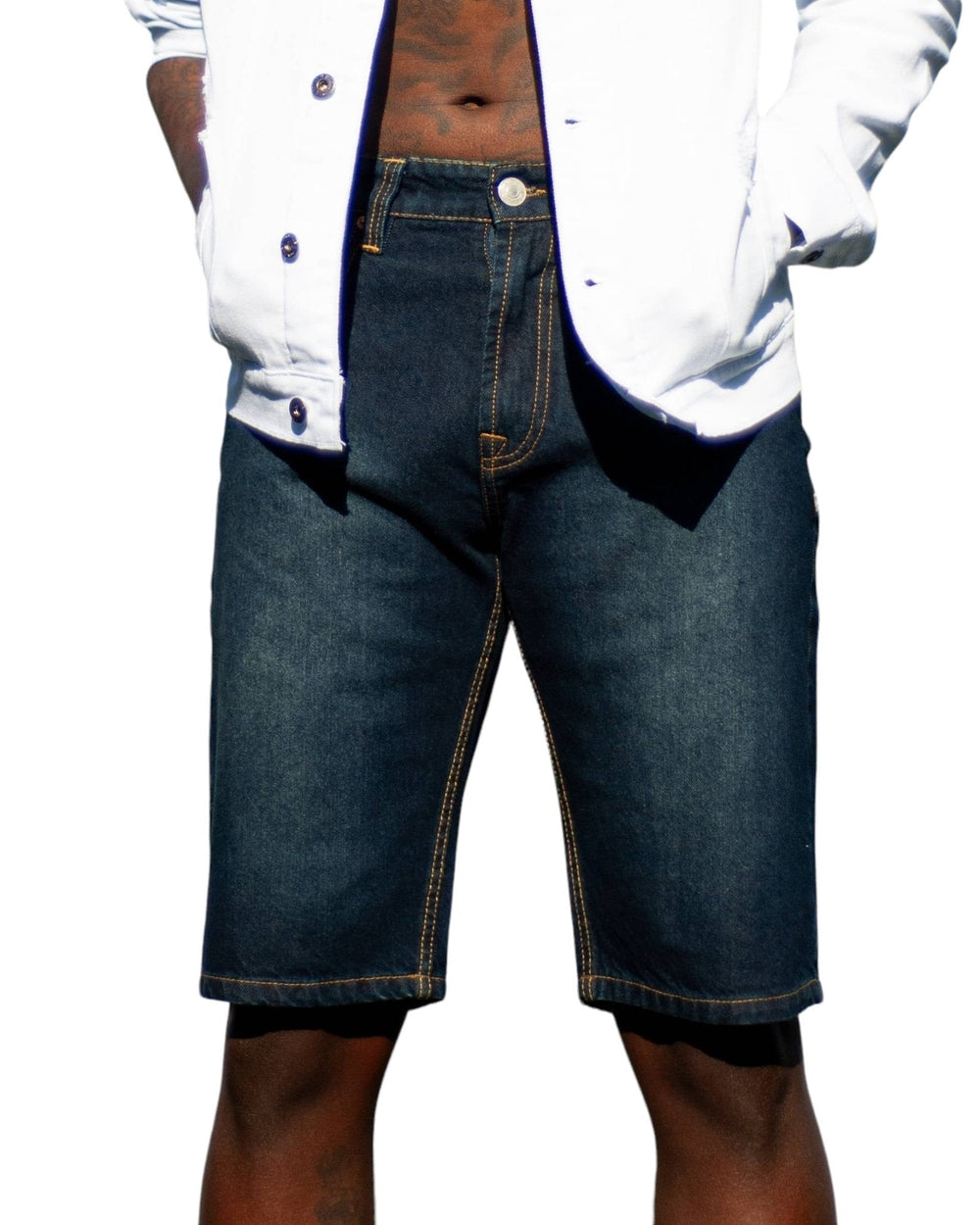 Dark indigo relaxed fit denim shorts by Royal Blue® Apparel, classic comfort with a laid-back look