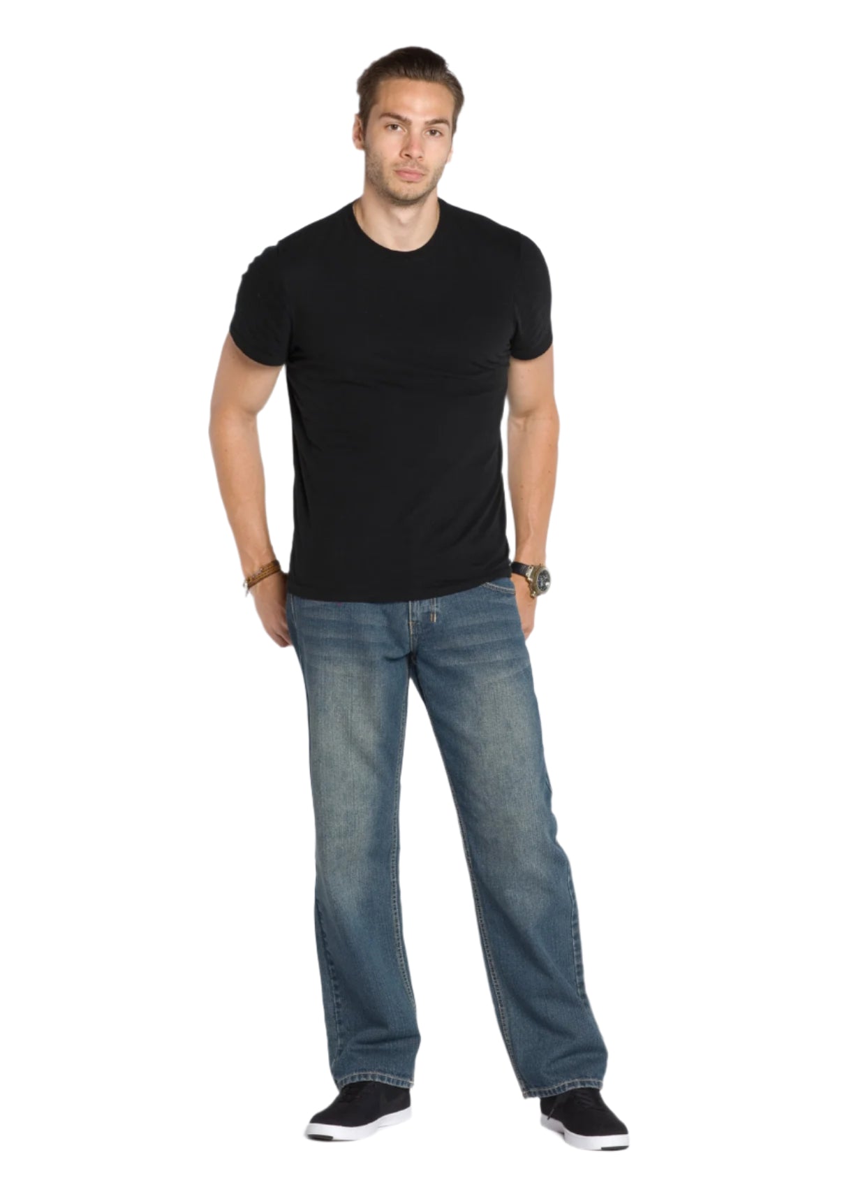 Model Wearing Men's Relaxed Fit Jeans – Casual Streetwear Style with Classic Vintage Denim | Royal Blue® Apparel