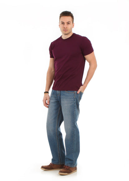 Model Wearing Men's Relaxed Fit Jeans – Casual Streetwear Style with Classic Medium Blue Denim | Royal Blue® Apparel