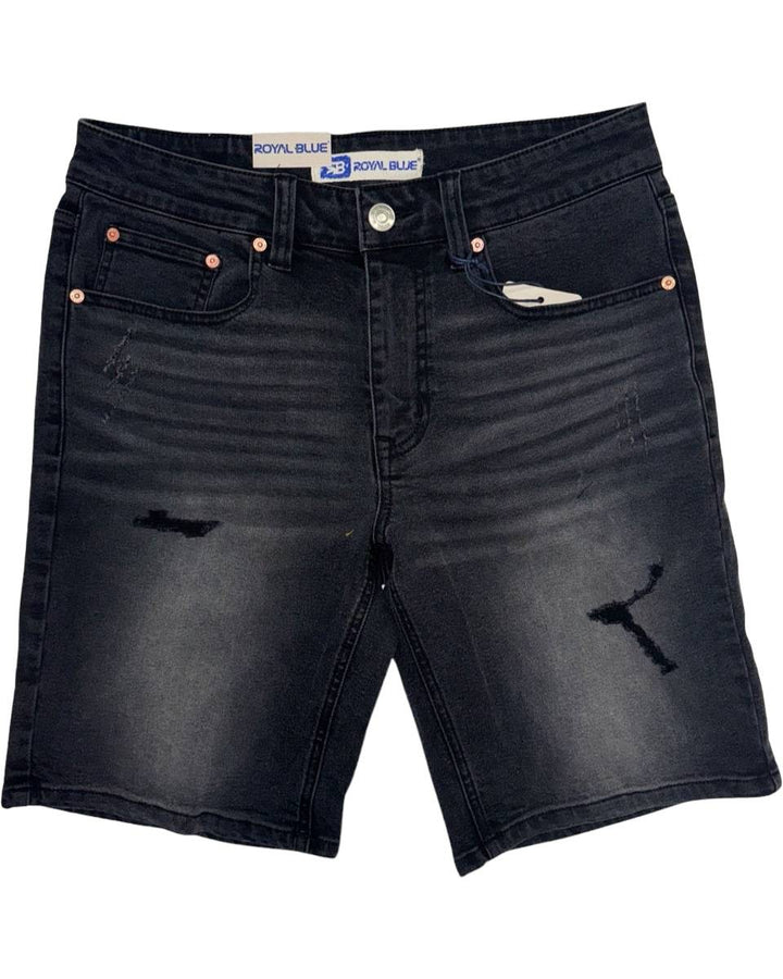 Black slim fit denim shorts by Royal Blue® Apparel, perfect for a modern and edgy outfit