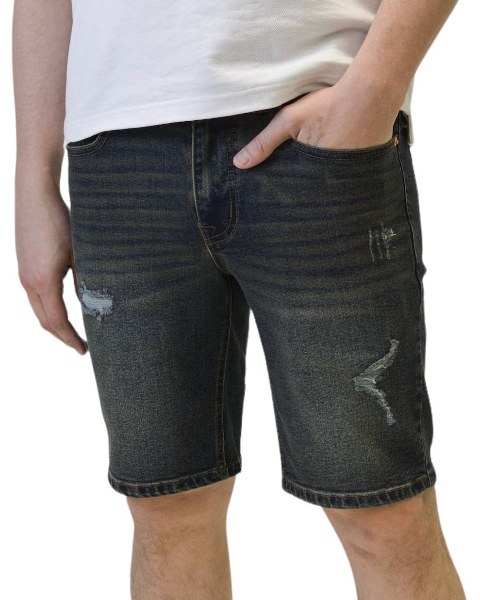 Frank wash slim fit denim shorts by Royal Blue® Apparel, showcasing a unique and stylish design