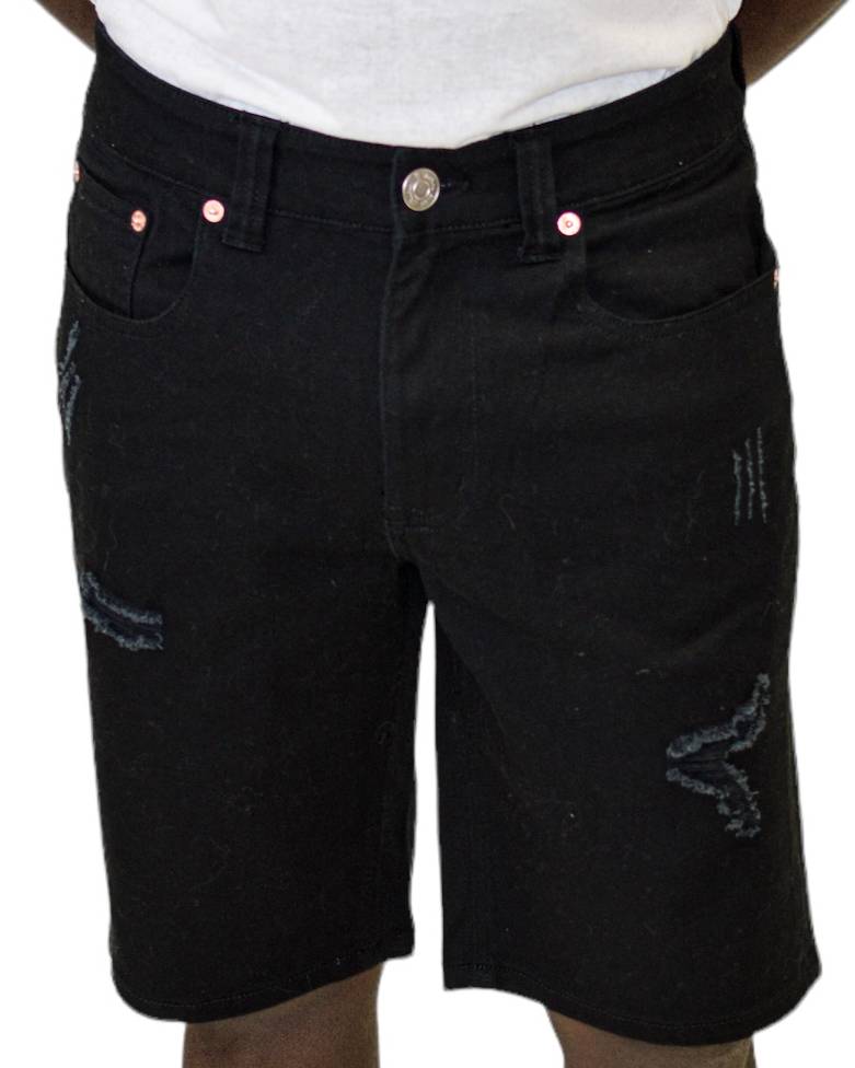 Jet black slim fit denim shorts by Royal Blue® Apparel, offering a sleek and versatile style