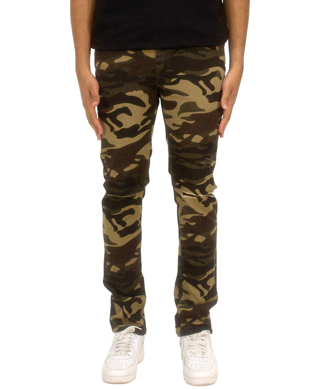Twill Stretch Skinny Pants w/ Rips & Abrasions - Royal Blue® Apparel