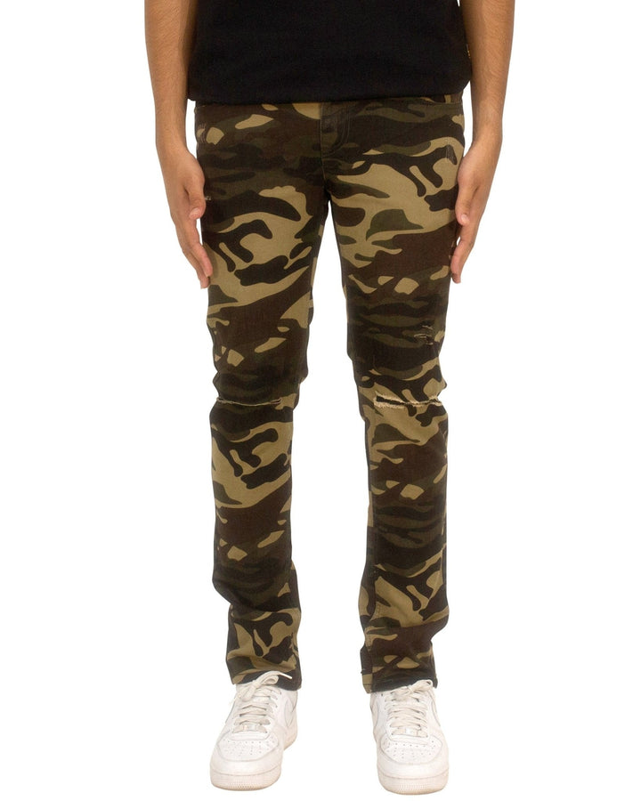 Twill Stretch Skinny Pants w/ Rips & Abrasions - Royal Blue® Apparel