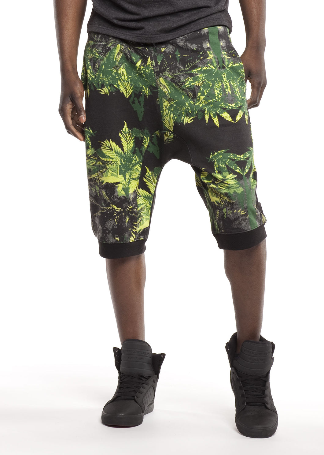 Marijuana Print Ares Jogger Shorts