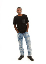 Load image into Gallery viewer, D7PT1075 Blue Cloud Wash, Silver Foil Paint Distressed Denim Jeans
