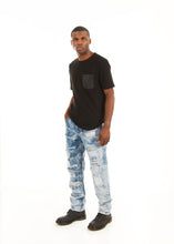 Load image into Gallery viewer, D7PT1075 Blue Cloud Wash, Silver Foil Paint Distressed Denim Jeans
