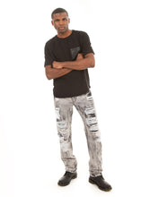 Load image into Gallery viewer, D7PT1078 Dirty Raw Wash, Men&#39;s Patched Ripped Jeans
