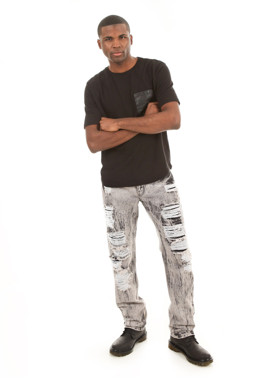 D7PT1078 Dirty Raw Wash, Men's Patched Ripped Jeans