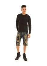 Load image into Gallery viewer, Ripped and Patched Rust Denim Shorts

