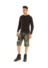 Load image into Gallery viewer, Ripped and Patched Rust Denim Shorts
