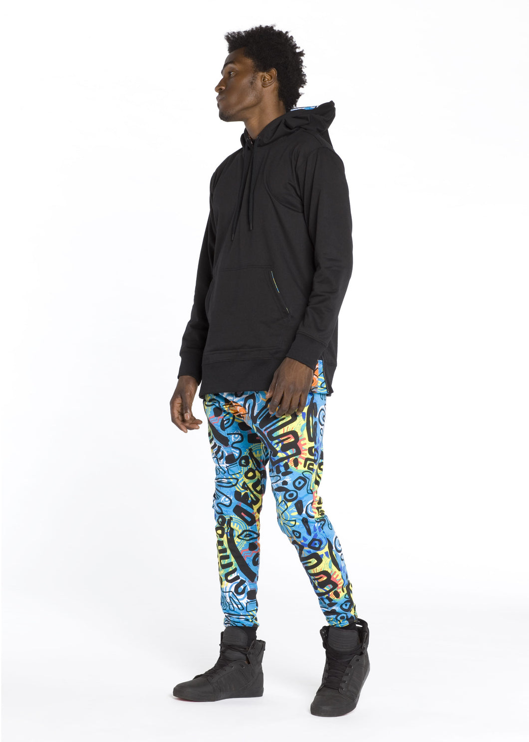 R7JG1001 African Tribal, Men's French Terry Tribal Print Joggers